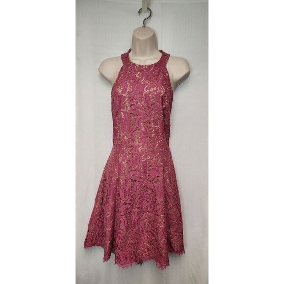 Dress The Population Magenta Pink Gold Lace Low Back Dress Size XL - Picture 2 of 6